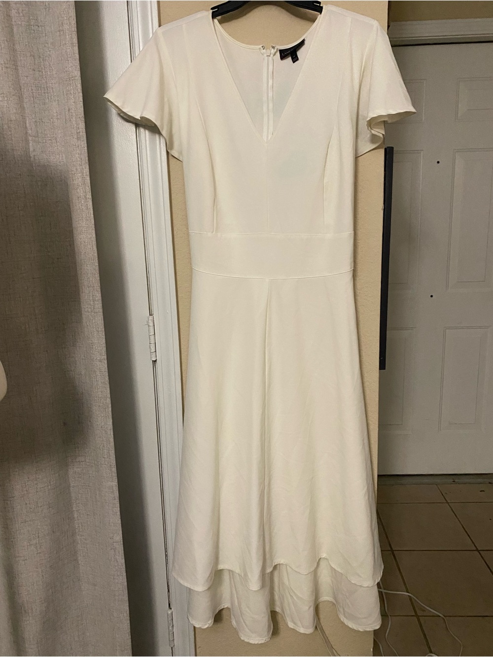 Lane Bryant Cream V-Neck Midi A-Line Dress